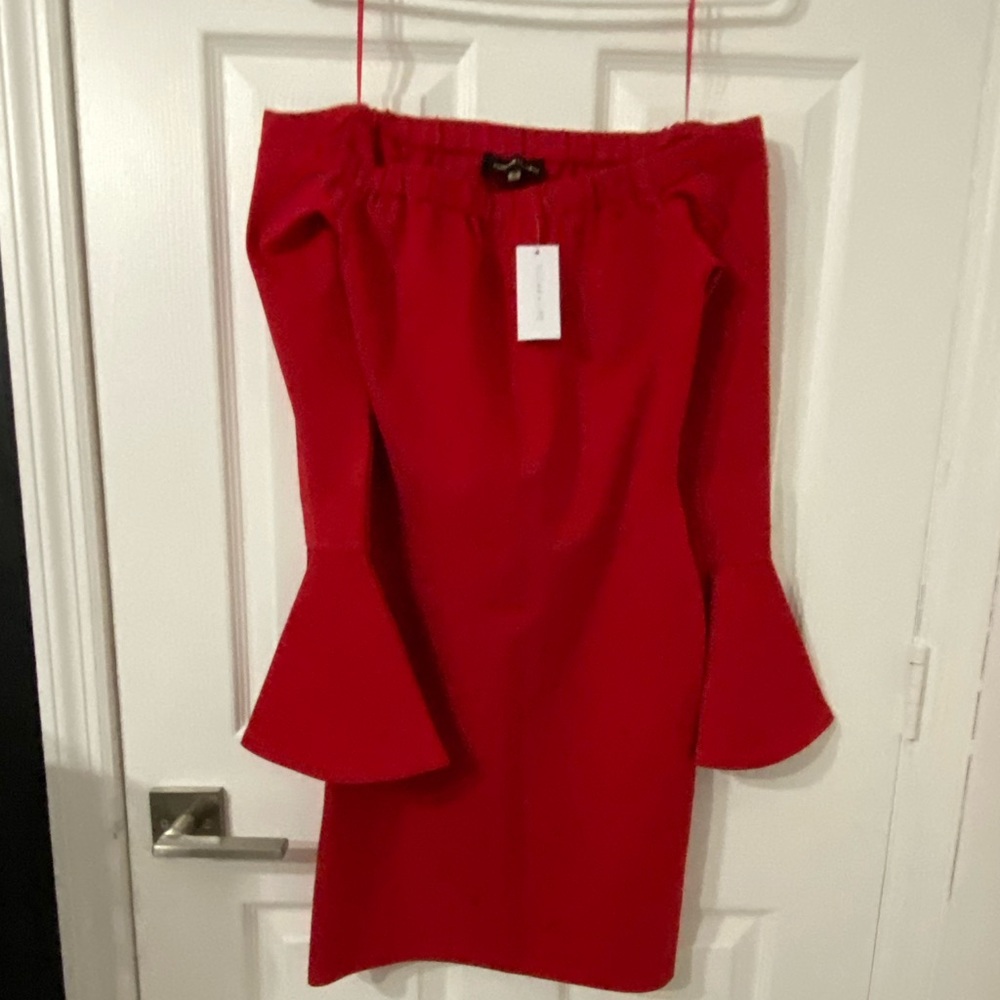 Red strapless dress